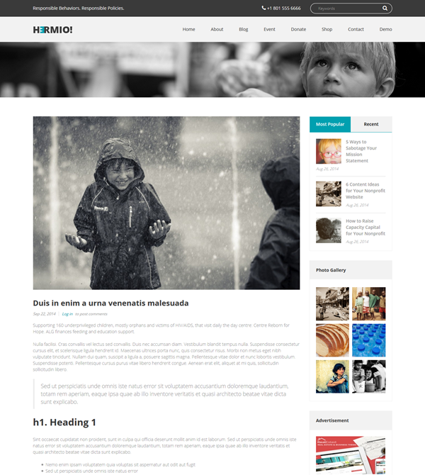 Социальный сайт для благотворительности Hermio — бесплатно на Drupal | Аплайк